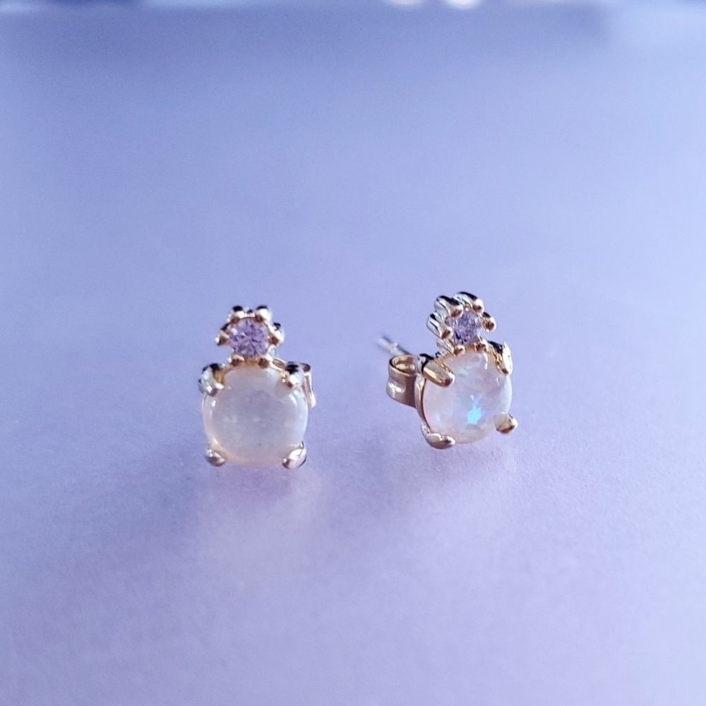 White Opal Stud Earrings